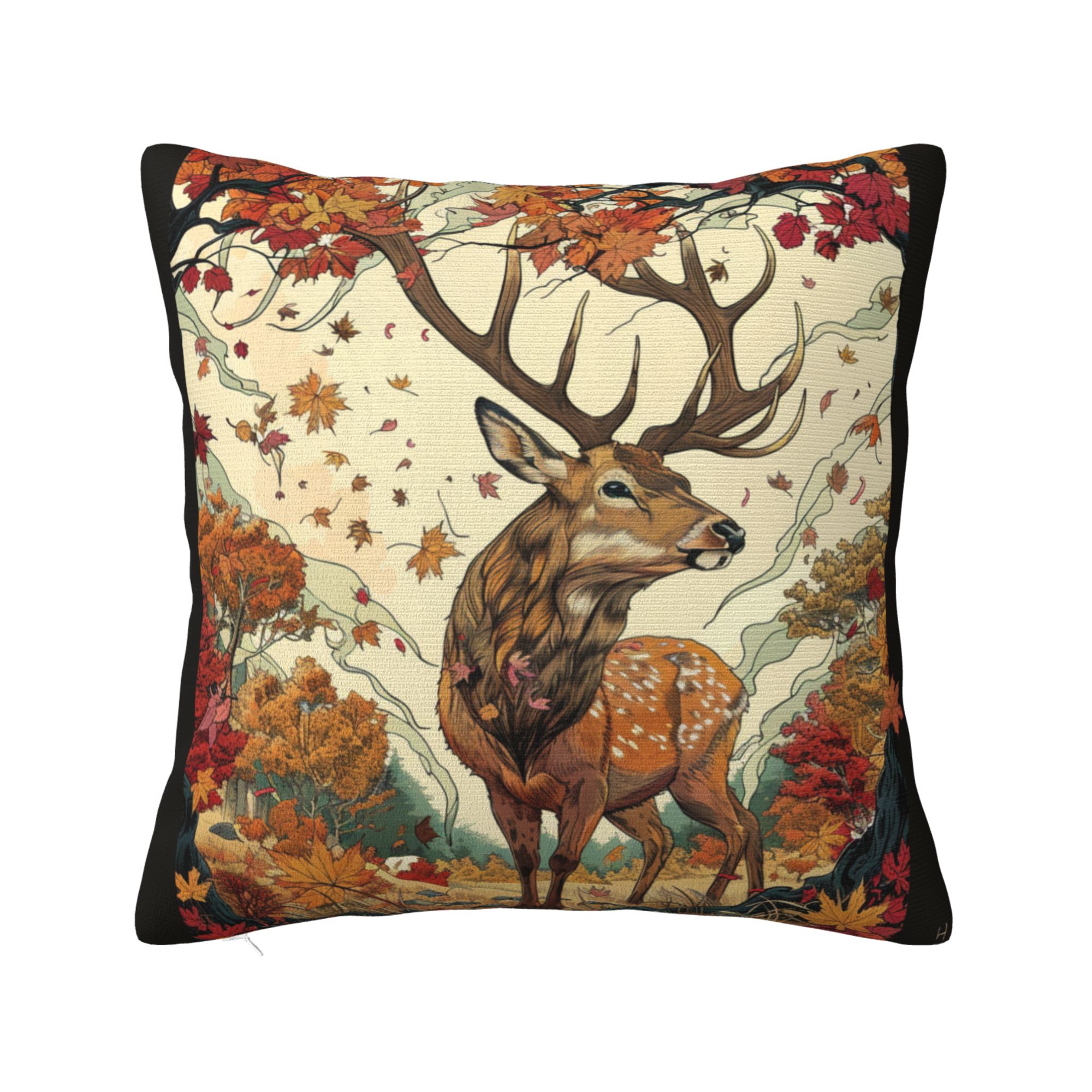 autumn-forest-stag-print-pillow-cover